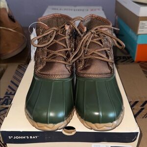 St. John's Bay Green and Blue Plaid Duck Boots